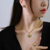 Trendy Cold Wind Popular Stacked Chain Love Heart Pendant Stud Earrings Set