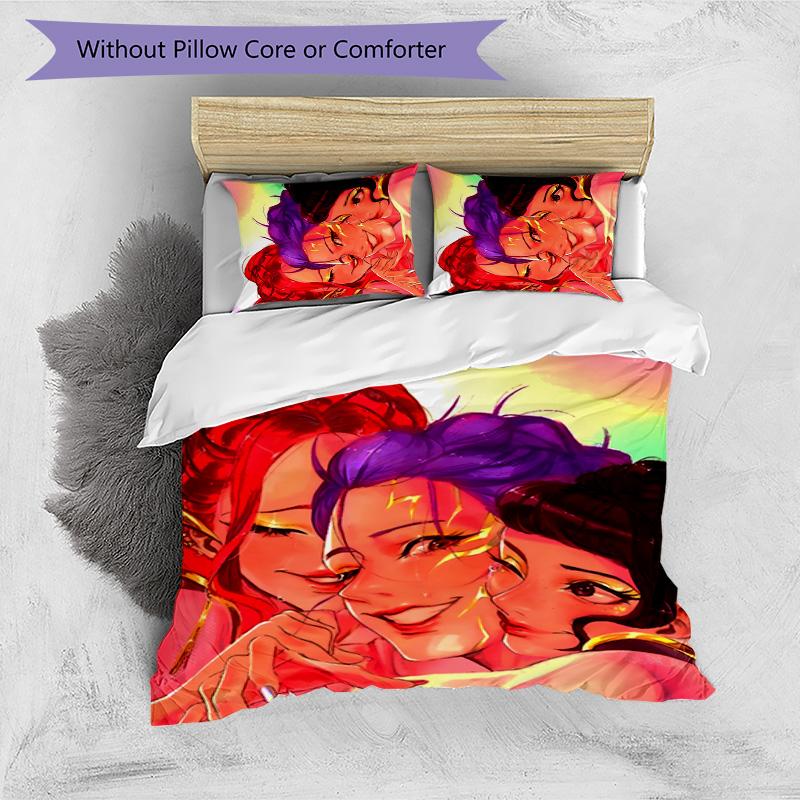 KPOP Hunter 3pcs Bedding Set Duvet Cover Closure Includes 1 Duvet Cover & 2 Pillowcases for All Seasons Bedroom Home Dorm Decor