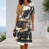 Women Plus Size Round Neck Short Sleeve Cartoon Excavator Printed A Line Dress