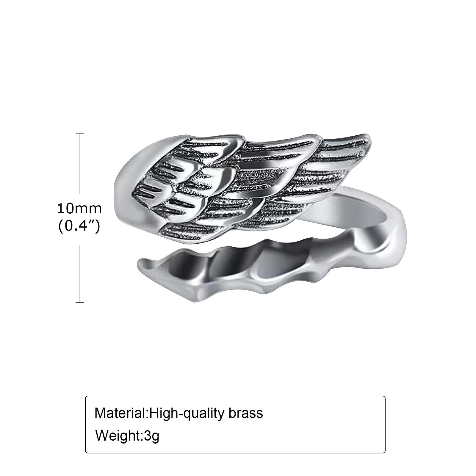 

Retro Creative Angel Wings Ring for Men, Silver Color Metal Open Rings, Punk Gothic Jewelry Accessories Gift