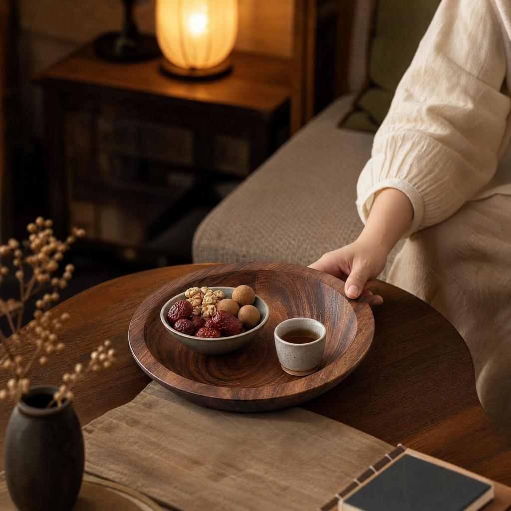 Walnut Wood Fruit and Snack Tray Smooth Nut Bowl Multipurpose Round