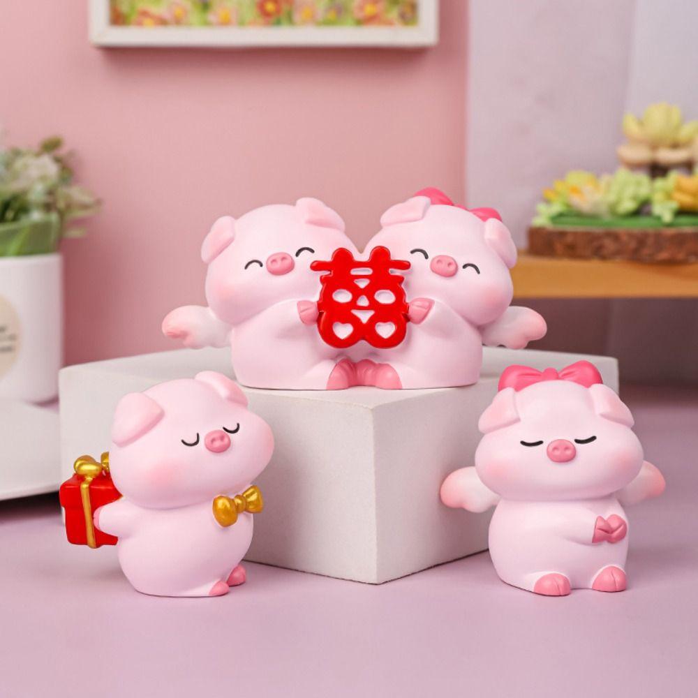 Resin Pig Statue Cartoon Miniatures Figurine Crafts Couple Piggy Ornament  Gift
