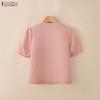ZANZEA Dam Casual Rund Hals Sommar Kortärmad Blus