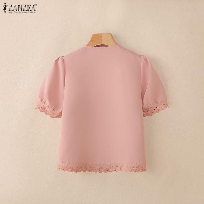 ZANZEA Dam Casual Rund Hals Sommar Kortärmad Blus