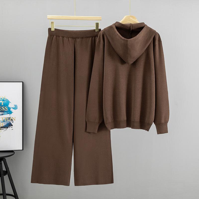 "Full Sky Star Heavy Industry Hot Diamond Fashionable Hooded Knitted Set for Women's Autumn New Two-piece Sporty and Casual Set.