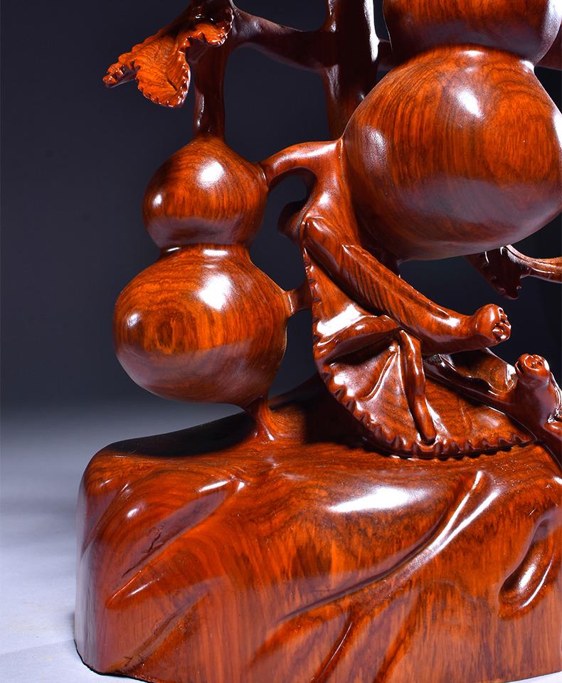 Karin Wood Carved "Five Blessings" Gourd Ornament - Chinese Root Carving Decoration, Ideal for Opening Ceremonies or Housewarming Gifts