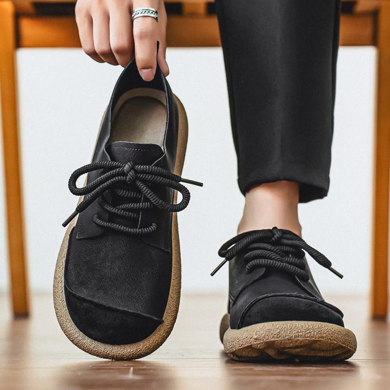 Men’s Retro Low Boots Shoes Fashion Casual Driving Shoes Black Brown Wide Head Shoes Plus Size