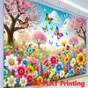 2D Colorful Spring Backdrop, Peach Blossom Garden with Butterflies Photography Background for All Occasions