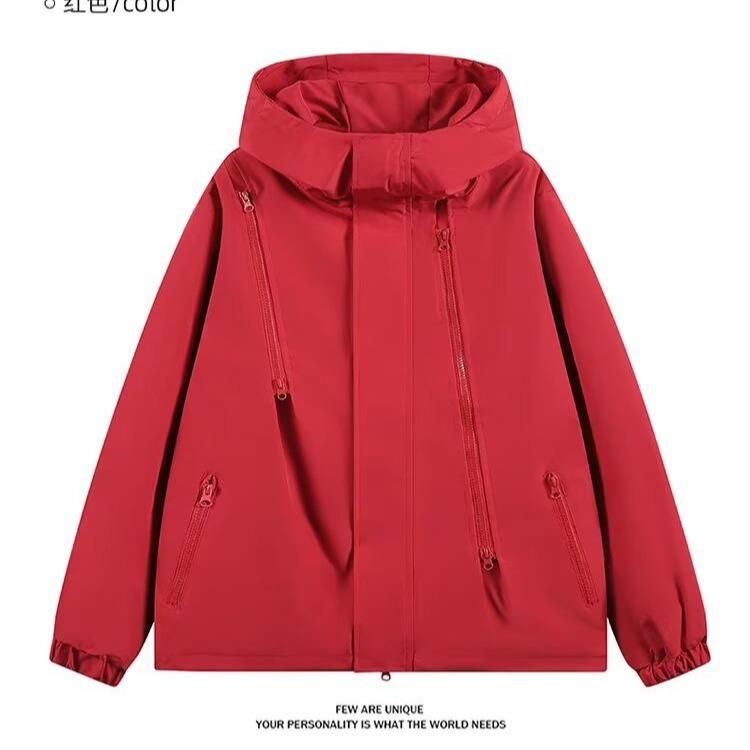 Унисекс Ретро Ветровка для Походов и Повседневной Носки, Весна/Осень 2XL красный