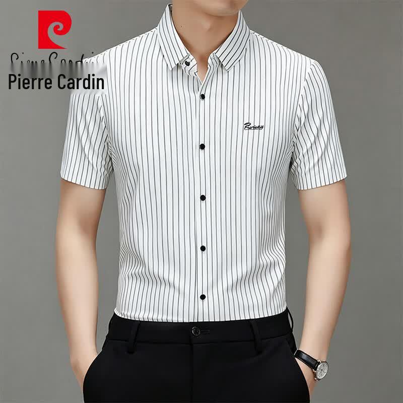 Pierre Cardin Men's Ice Silk Striped Short-Sleeve Shirt