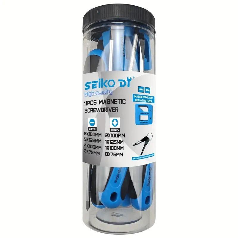 11-Piece Magnetic Screwdriver Set with Cross-Head Tips and Cushioned Grip