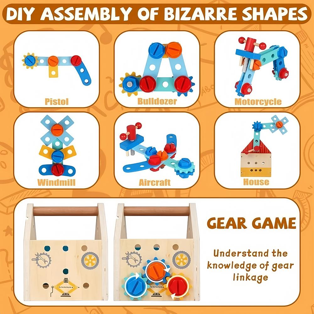 Werkbank aus Holz für Kinder, Montessori Pädagogisches Rollenspiel Konstruktionsspielzeug, Aktivitätsgeschenk Konstruktionsspielzeug für Jungen Mädchen