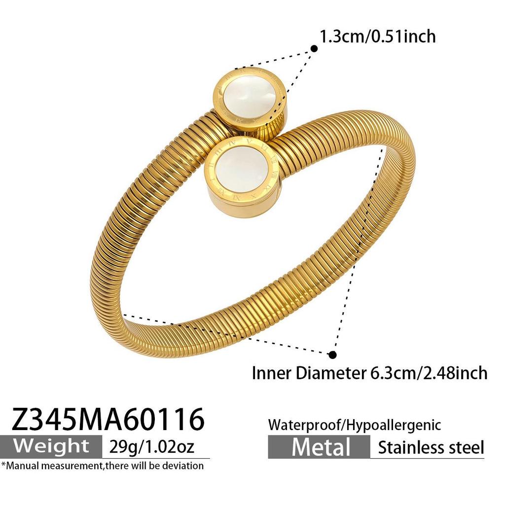 European Luxury Roman Numeral Dial Shell Acrylic Stainless Steel Openable Bracelet