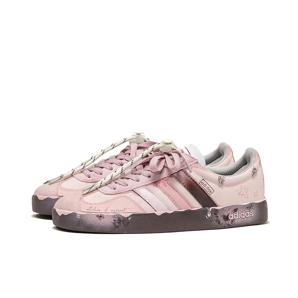 Adidas VL COURT 2.0 Da Vinci, Pink Butterfly Cushioning Low top Skateboard Shoes Unisex Pink Brown HQ1802(TeamM-S-BOX)