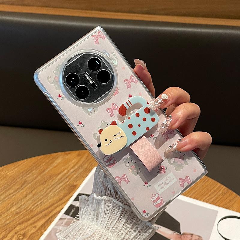 Cartoon cat ring buckle is suitable for Huawei matex1 mobile phone case, new cute matex1 shell pattern transparent matte folding