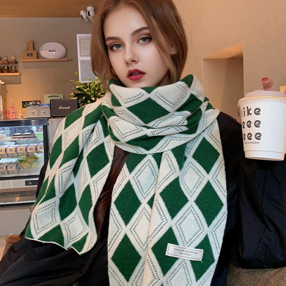 Unisex Acrylic Scarf | Red & White Diamond Pattern | Warm, Stretchy & Lightweight | Ideal for Cold Weather | Perfect for Casual Wear In Fall & Winter