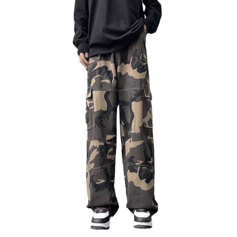 Camouflage overalls men's autumn new high street cotton loose casual pants outdoor trendy brand neutral wind straight trousers
