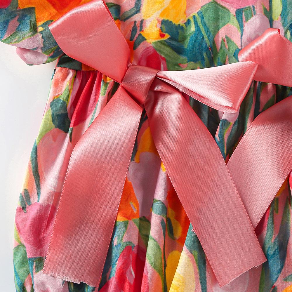 2PCS 0-2Y Baby Clothes Full of Tulip Toddler Girls Bodysuit One Piece Puff Sleeve Girls Clothes with Headband Infant Outfit