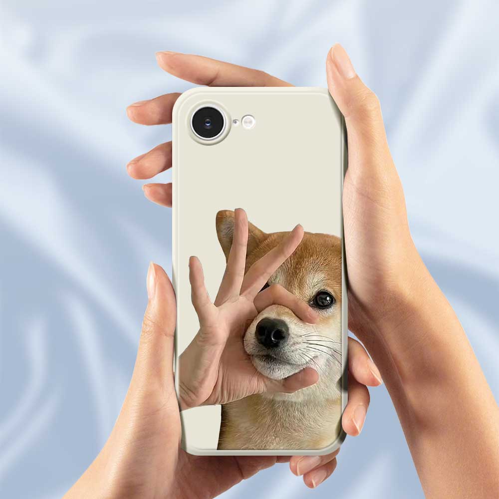 For iPhone 16e Case Pinch Dog Mouth Pattern Printing Straight Edge TPU Phone Back Cover