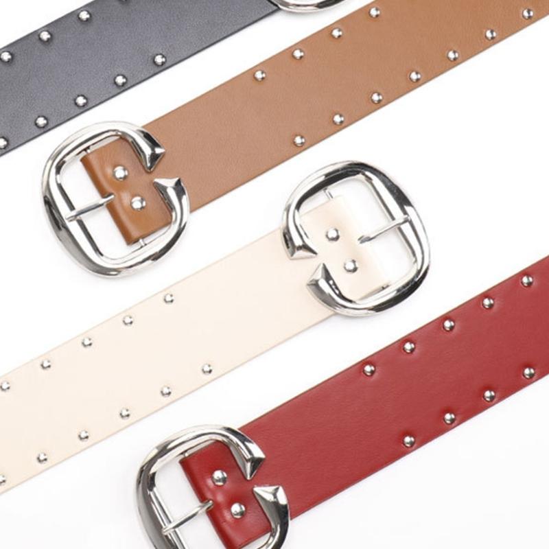Double Row Rivets Studded Waist Belt PU Leather Waistband Punk Waiststrap Corset Belt for Women Girl Daily Outfit