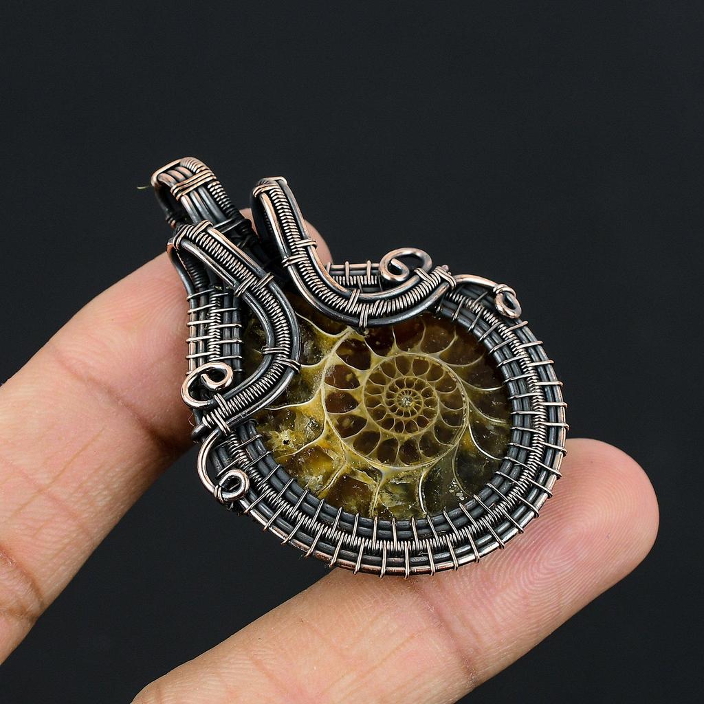 Ammonite Fossil Jewelry, 999 Copper Wire Wrapped Gemstone Bracelet, Handmade Jewelry, For Memorial Day