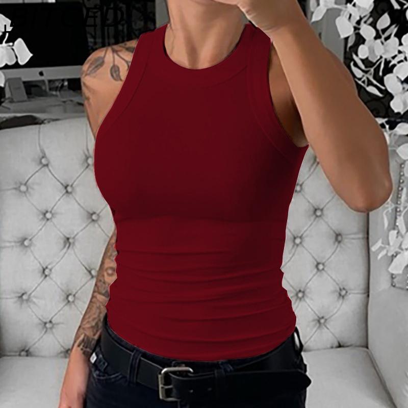 BITCED Summer Women's Ribbed O-1Neck Fitted Tank Top