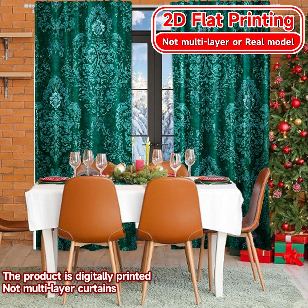 2D Flat Printing,2pcs Emerald Drape Chic Minimalist Curtains Versatile 100% Polyester Curtains Decorations Outdoor for Living