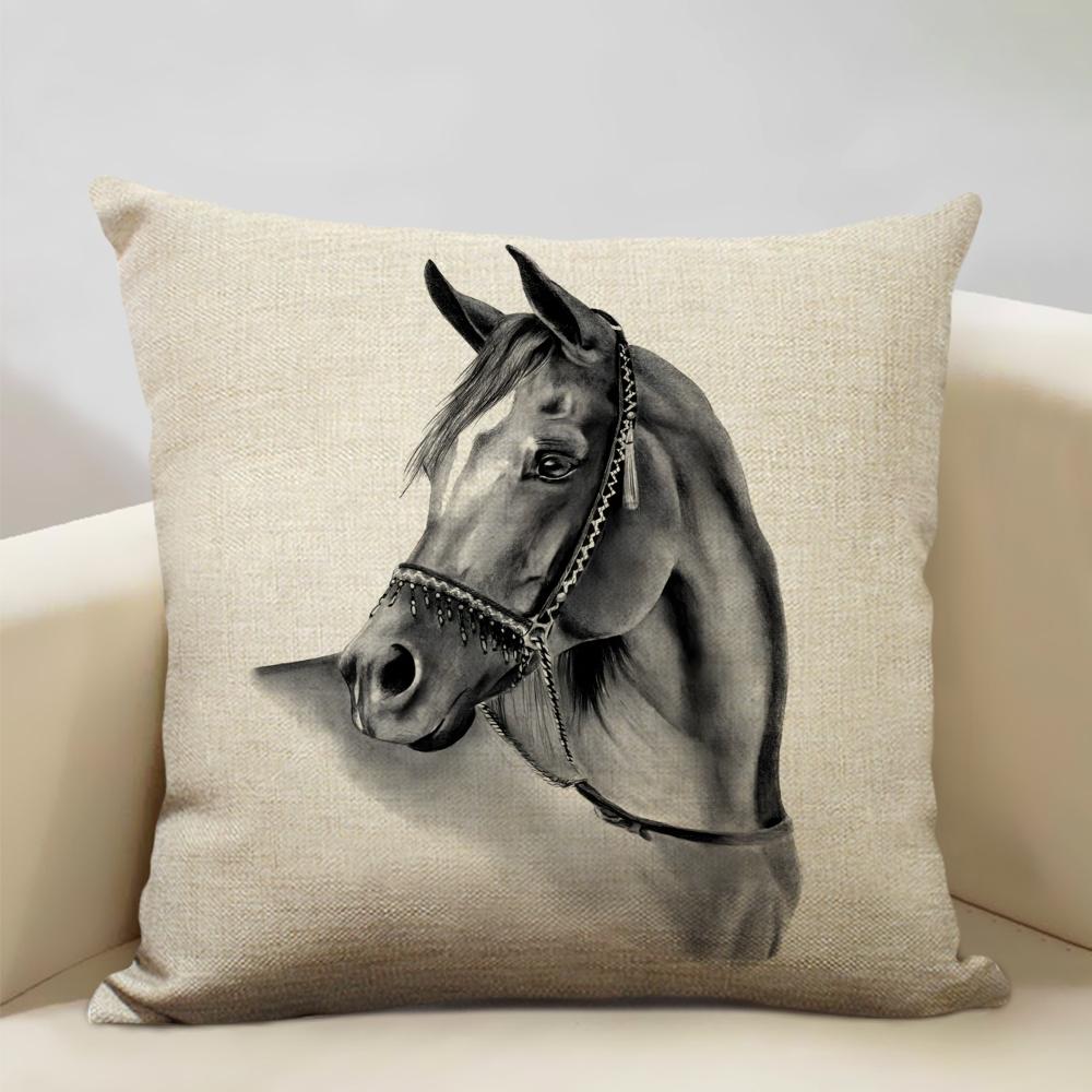 Farm Animals Horse Cushion Cover  45x45cm Linen Pillow Case Luxury Home Sofa Decoration Pillowcase Double-sided Printing