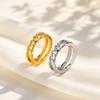 Geometric Double Layer Chain Rings for Women, Stainless Steel Gold Color Twist Link Ring, Fashion Punk Finger Jewelry Size 7-12