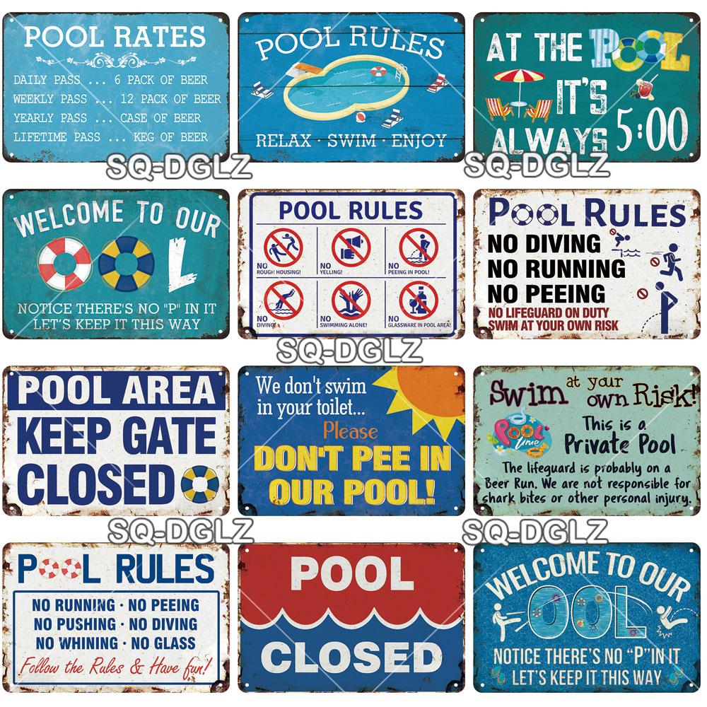 [SQ-DGLZ] Welcome Swim Pool Rules Metal Sign Vintage Plaque Tin Sign Plate Wall Decor For Bar Club Man Cave Art Painting Poster