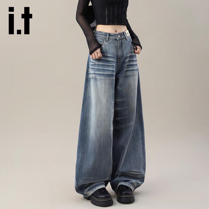 

Izzue Women s Distressed Rose Embroidered High-Waist Wide-Leg Jeans S