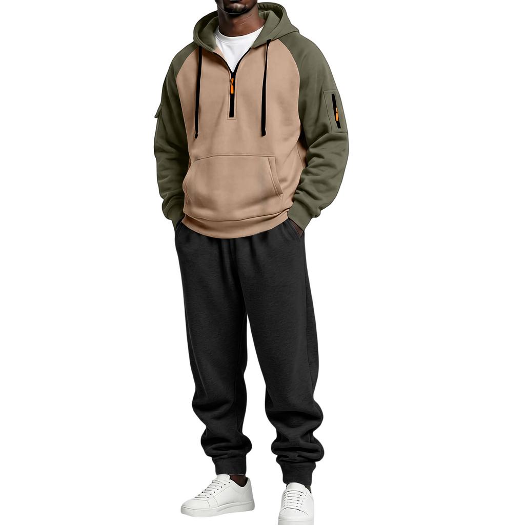 Men's Casual Loose Fit Hooded Sweatshirt and Gray Straight Leg Pants Set for Fall Winter