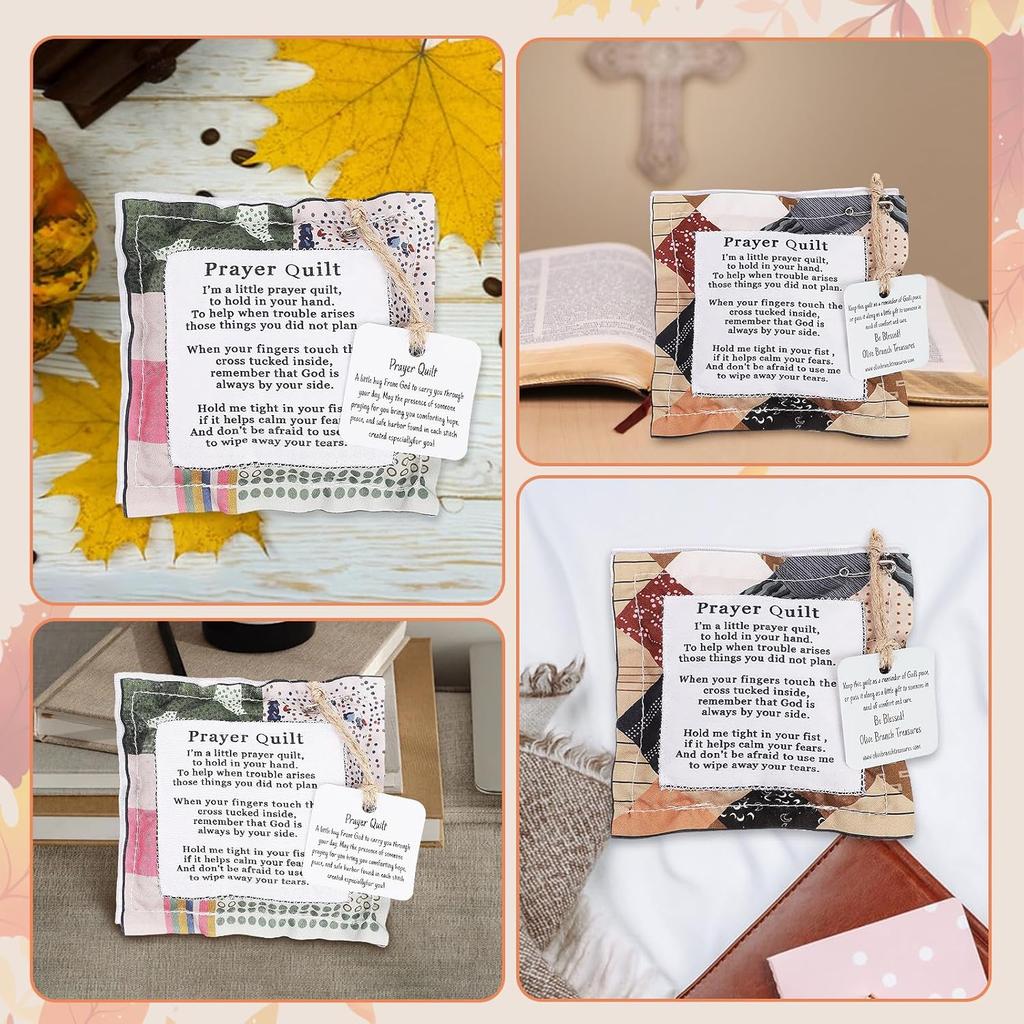 12 Pcs Mini Pocket Prayer Quilt with Cross ide, Square Prayer Quilt for Women Pastor Appreciation