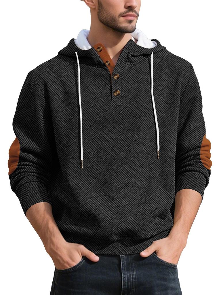 Men's Trendy Loose Hooded Jacquard Sweatshirt - Casual Long Sleeve Fashion Sportswear