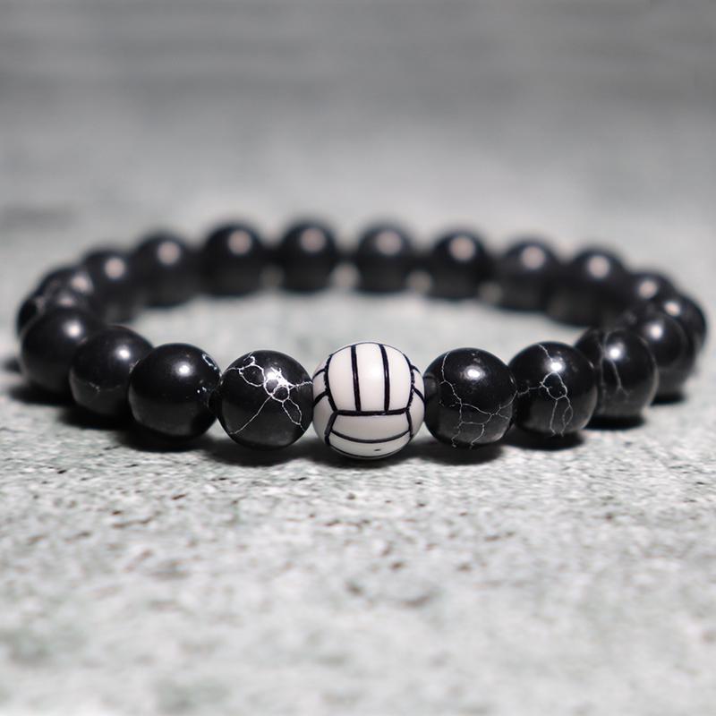 

Minimalist 10mm Beads Bracelet For Man Women Creative Volleyball Baseball Strand Brazalete Cool Biker Jewelry Accessories Gift 18.5cm