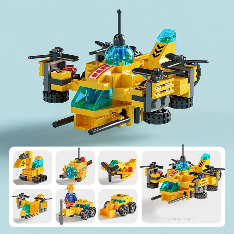 6IN1 polis arabası Fireboat DIY helikopter dinozor modeli yapı taşları şehir SWAT araç tuğla oyuncaklar çocuklar için hediye