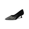 Fashion NEW Spring/Autumn Women Pumps Sheep Suede Leather Shoes for Women Pointed Toe Thin Heel Shoes Slip-on Lattice Black Party Shoes