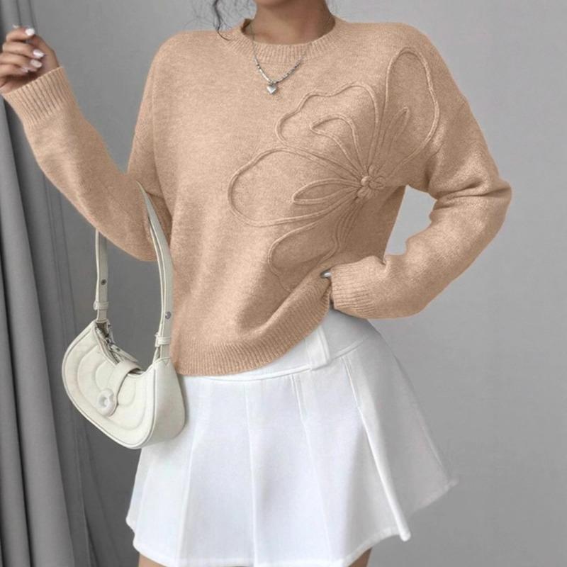 New Autumn and Winter Fashionable and Elegant Versatile Casual Floral Round Neck Sweater for Women