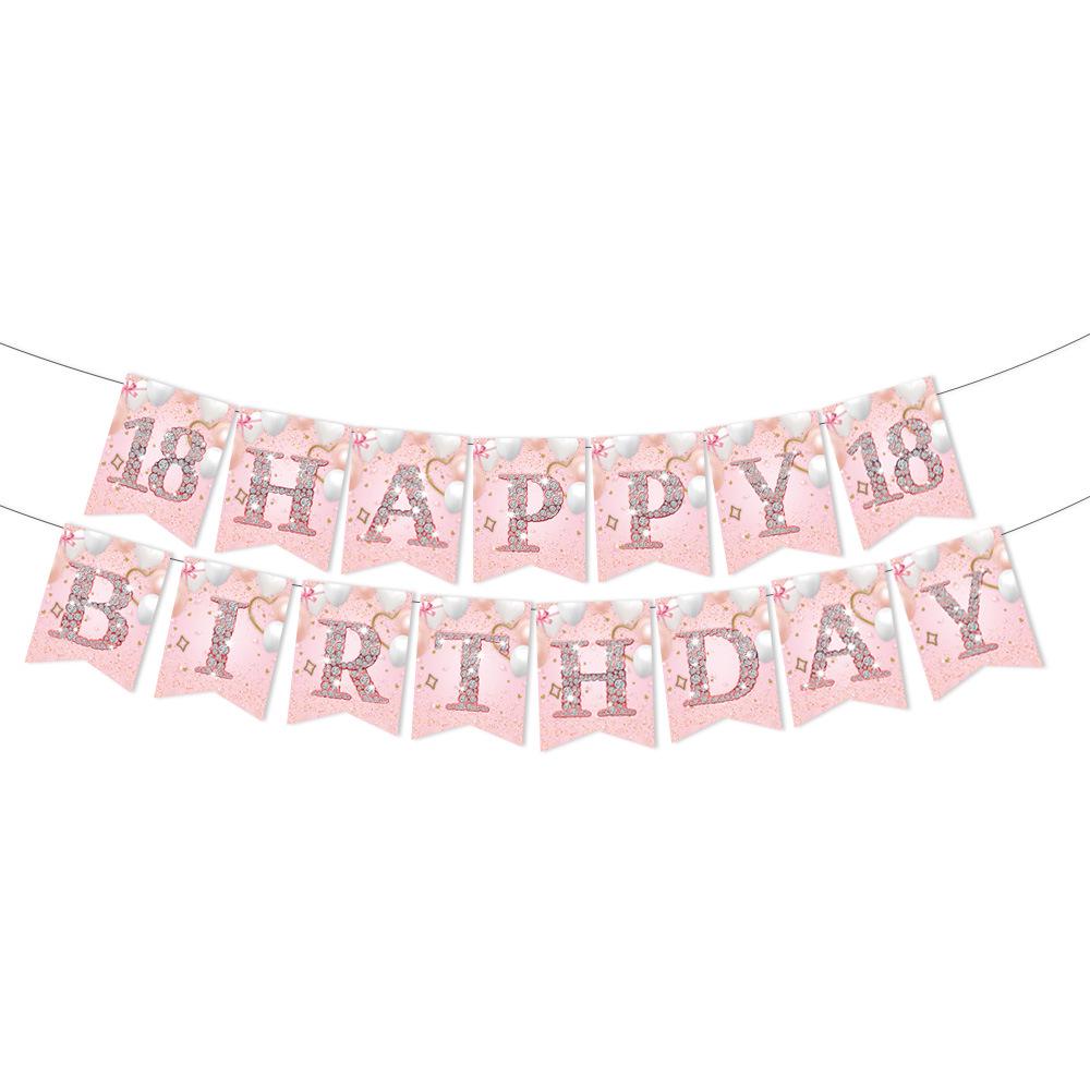 18th Birthday Pink Party Set: Plates, Cups, Napkins, Cutlery, Flags.