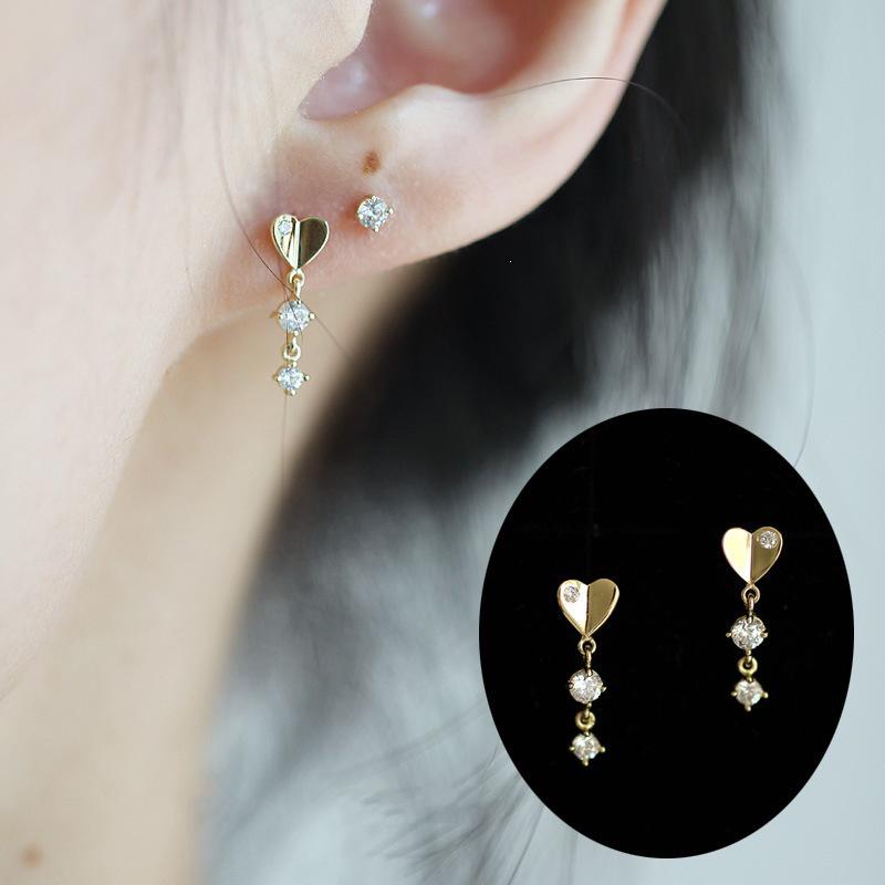 14K Gold-Plated Sterling Silver 3D Heart Stud Earrings - Elegant Korean Style Gold Pair (with Silver Earplugs)