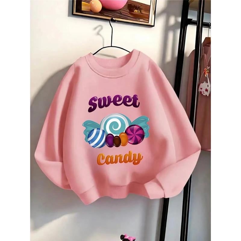 Kids Crewneck Sweatshirt,Cute Candy Pattern Graphic Print, Spring Autumn Casual Sports