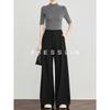 FAESSLIN Women's High-Waisted Black Straight Leg Suit Pants