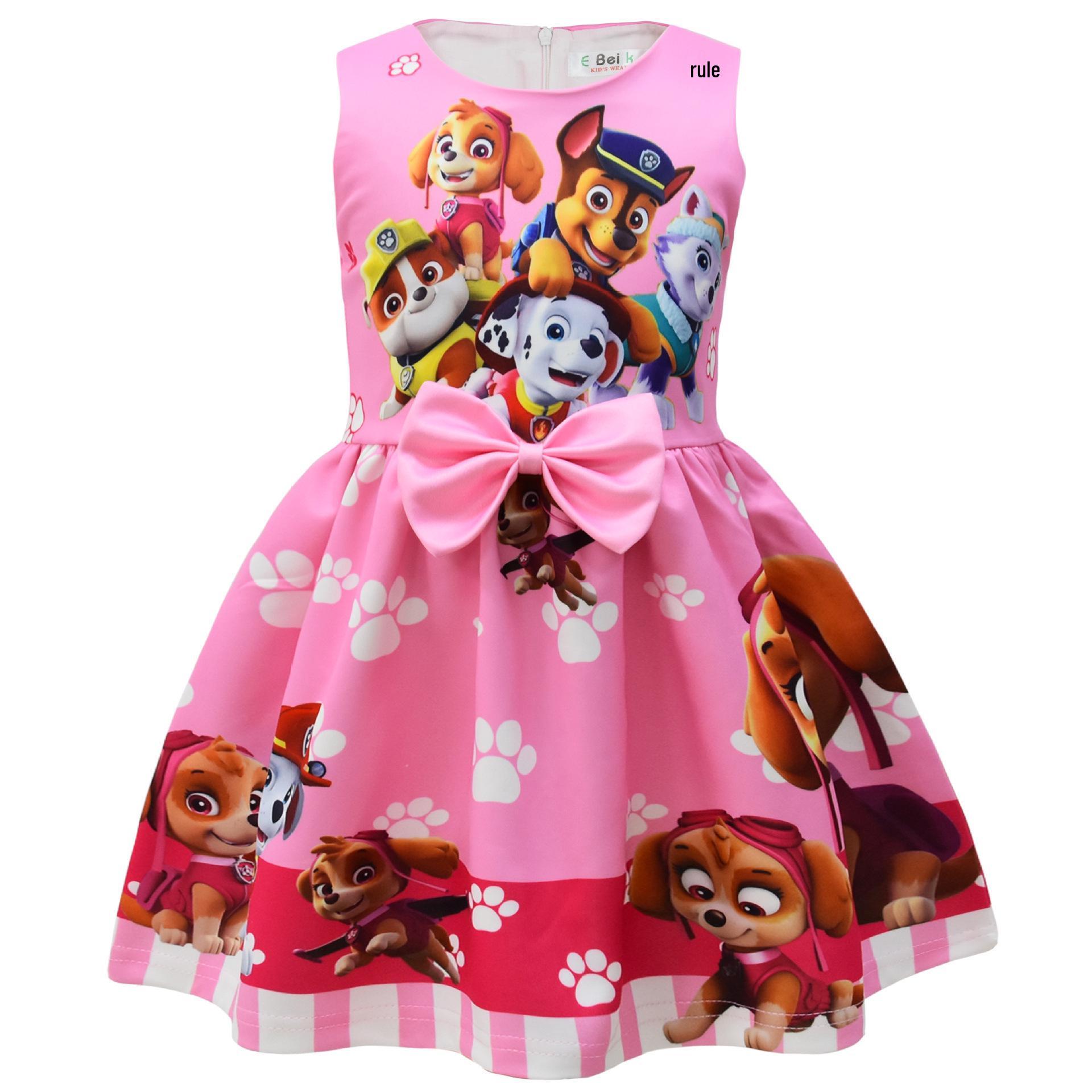 

New Arrival Sleeveless Cartoon Print Girls Bowknot Formal Dress Size 110