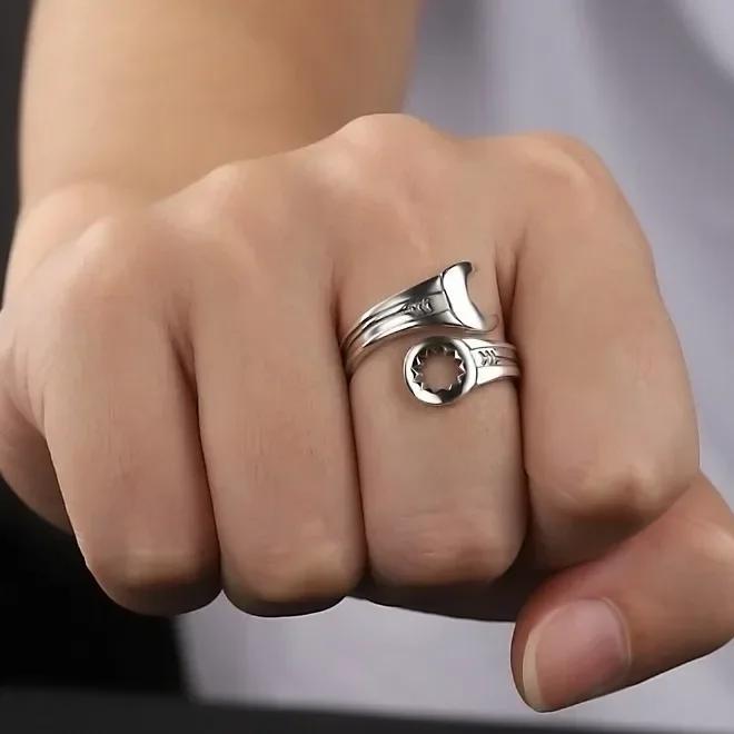 Anelli a Chiave Inglese Regolabili in Argento Sterling 925 per Donna Uomo Moda Matrimonio Fidanzamento Festa Regalo Charme Gioielli