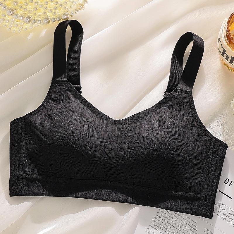 

Rabbit Ears Lace Thin Large Breasts Small No Steel Rings Closed Breast Adjustment Bra Cover Gathered 42/95bc through cup чорний