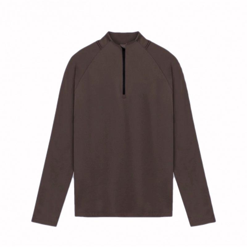 

Мужская однотонная бархатная тренировочная футболка с высоким воротником и полумолнией L темно-коричневого