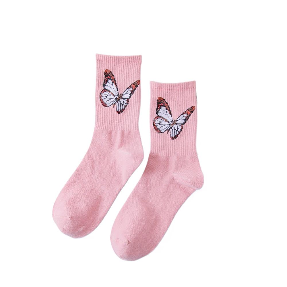 Ladies' Butterfly Printed Socks - Soft, Comfortable, and Trendy Candy Colors  Fashionable Street and Sports Socks, Suitable for All Seasons