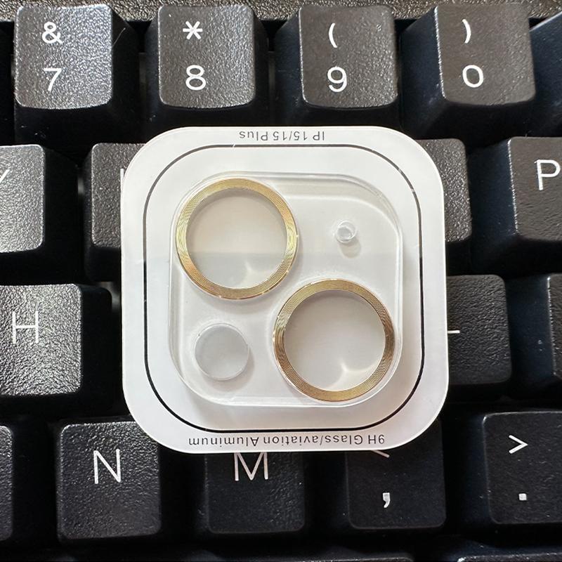 For iPhone 14 15 Pro Max / 14 15 Plus Rear Camera Lens Tempered Glass + Metal Protector Ring