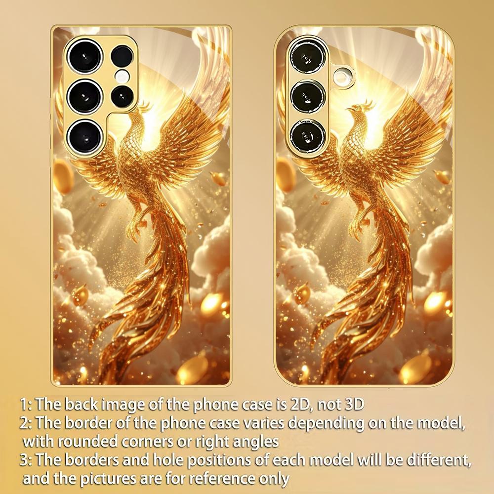 Fashionable Eagle Gold Plated Glass Phone Case Suitable for Samsung Galaxy S26 S25 S24 S22 S21 S20 FE/Ultra/Plus Anti Drop