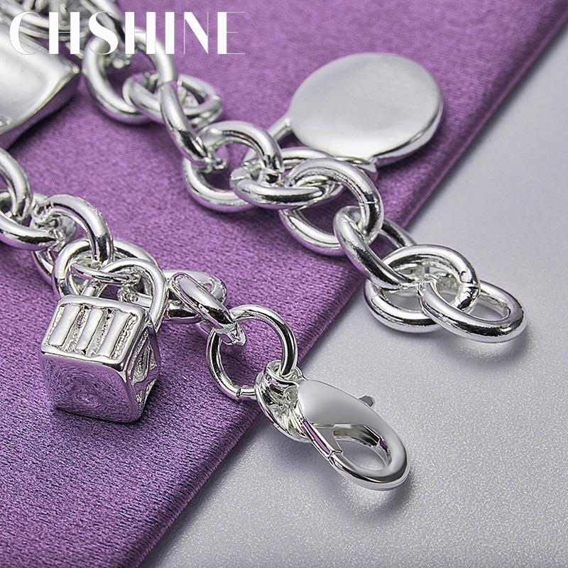 Bracelet CHSHINE en argent sterling 925 avec pendentif en forme de cœur carré et rond pour femme, bijou tendance